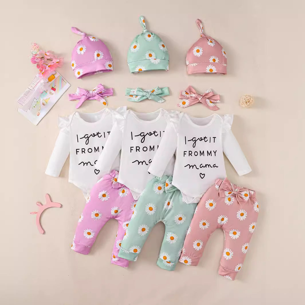 Baby Girl Cotton Romper 4-piece Set