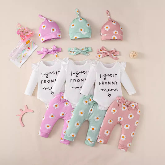 Baby Girl Cotton Romper 4-piece Set